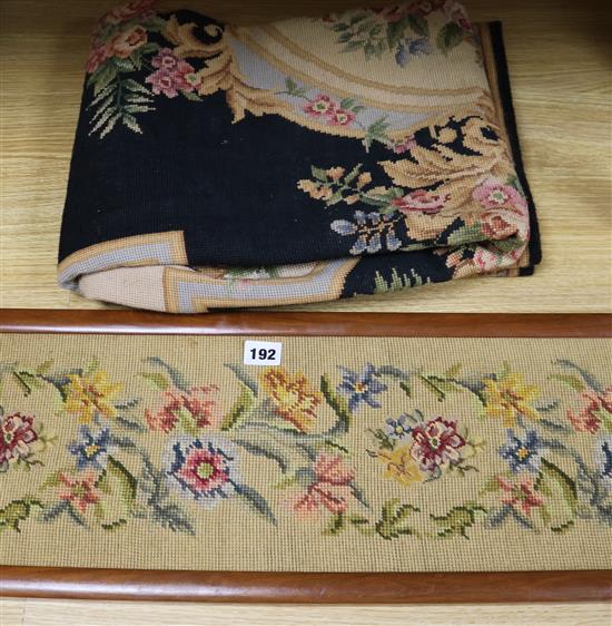 A floral tapestry rug and a panel panel H.166cm